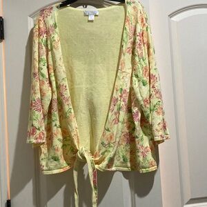 CJ Banks Floral Yellow Cardigan